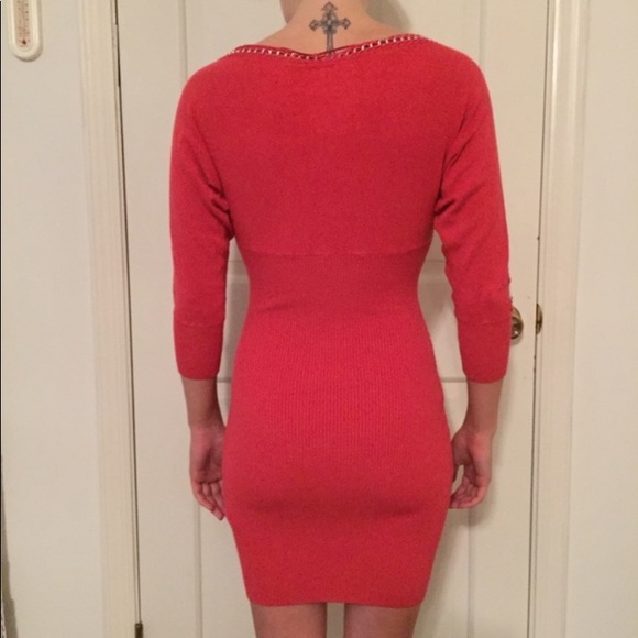Y2K GUESS CORAL SWEATER DRESS CHAIN DETAIL KNIT SZ MED BODYCON SEXY - Picture 5 of 10